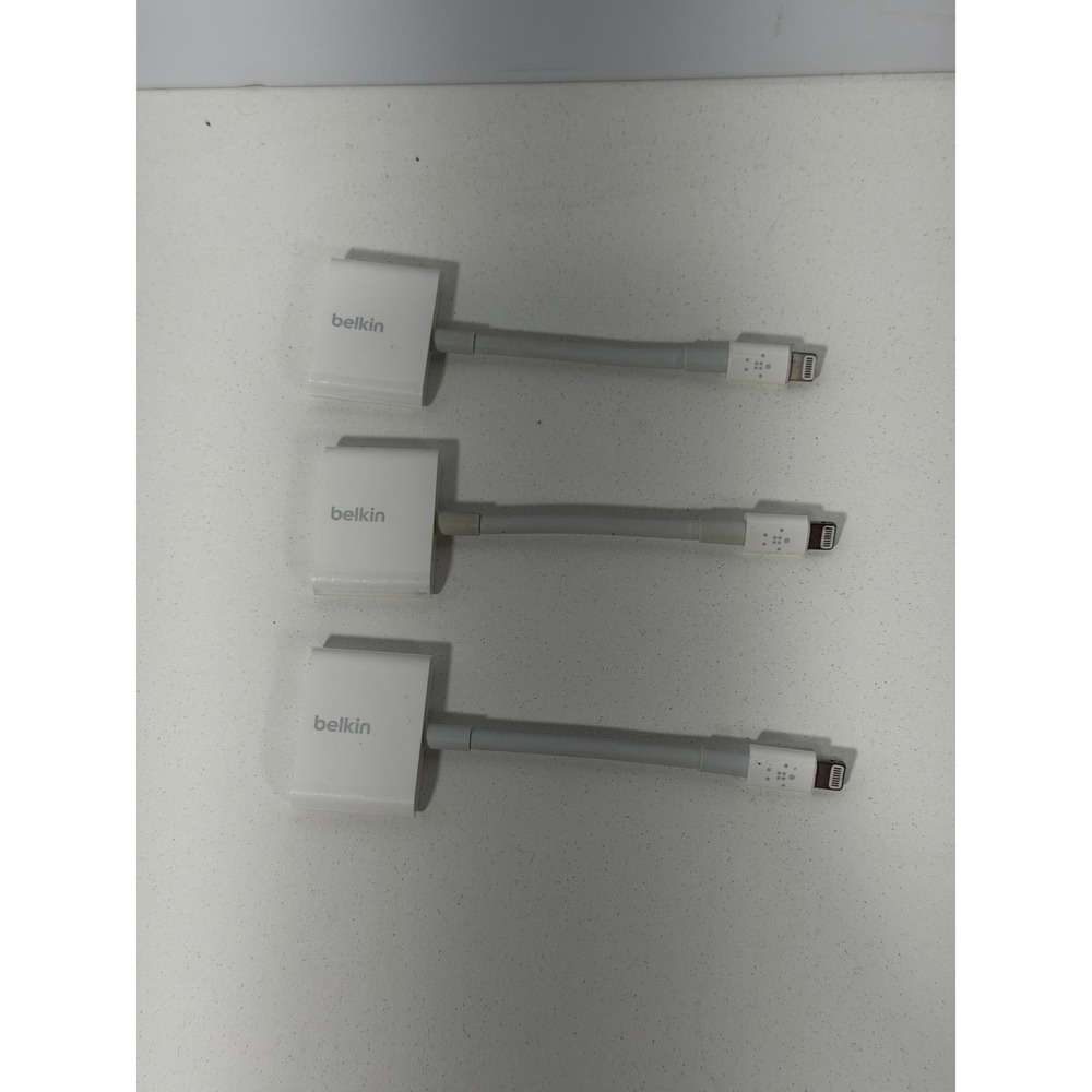 Lot of 3 Belkin 3.5mm Audio Charge Rockstar Lightning Adapters for iphone F8J212